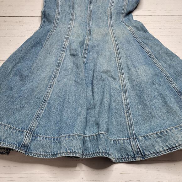 Madewell Circle Jean Mini Dress Airy Denim Fit and Flare Ashbury Medium Wash XS - Picture 6 of 11